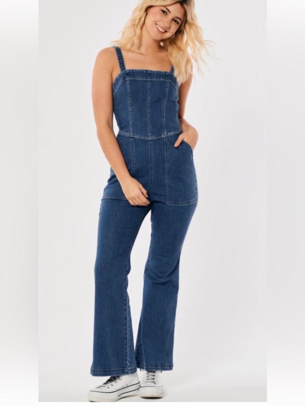 Hollister Blue Denim Strap Jumpsuit